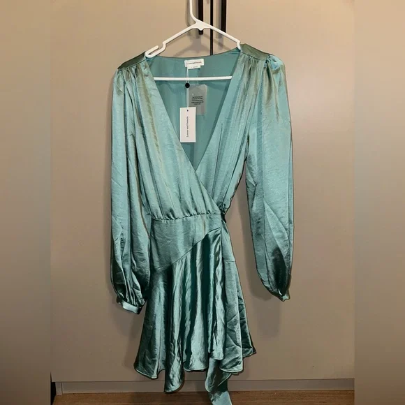 NWT Lovers and Friends Revolve Kayleigh Wrap Satin Mini Green Dress Size M NWT Lovers and Friends Revolve Kayleigh Wrap Satin Mini Green Dress Size M